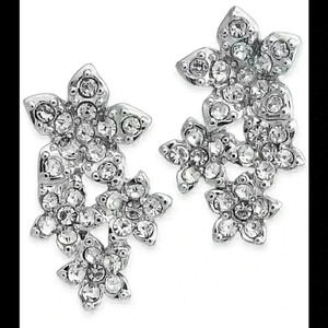 INC new Silver Tone Crystal Cluster Flower Earring